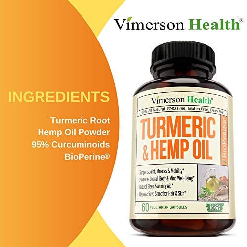 ingredients of Vimerson Health Turmeric Curcumin Hemp Oil Powder Capsules