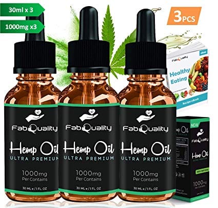 FabQuality 3pcs Hemp Oil Drops 1000mg 100% Natural Extract