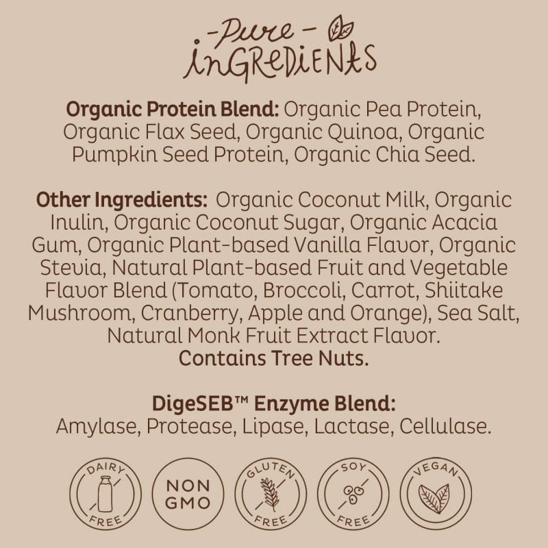 ingredients of KOS Vanilla Organic Plant Based Raw Vegan Protein Powder